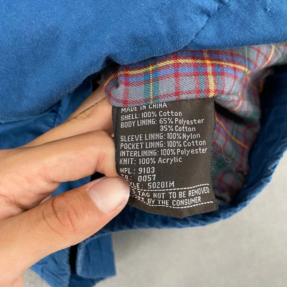 Vintage Bill Blass Mens Blue Cotton Harrington Jacket Plaid Lined Medium 50201M